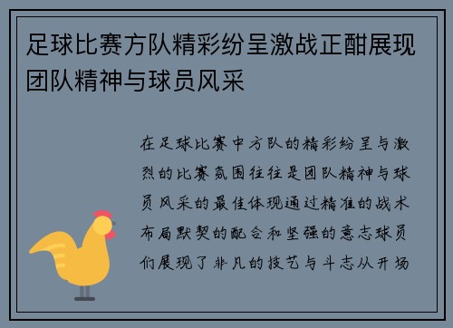 足球比赛方队精彩纷呈激战正酣展现团队精神与球员风采