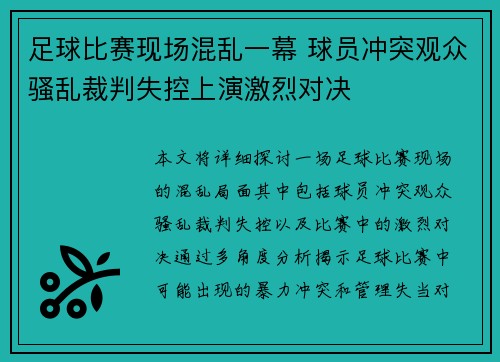 足球比赛现场混乱一幕 球员冲突观众骚乱裁判失控上演激烈对决