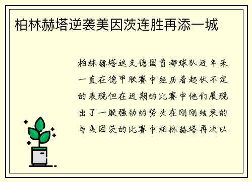 柏林赫塔逆袭美因茨连胜再添一城