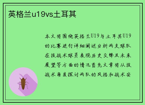 英格兰u19vs土耳其